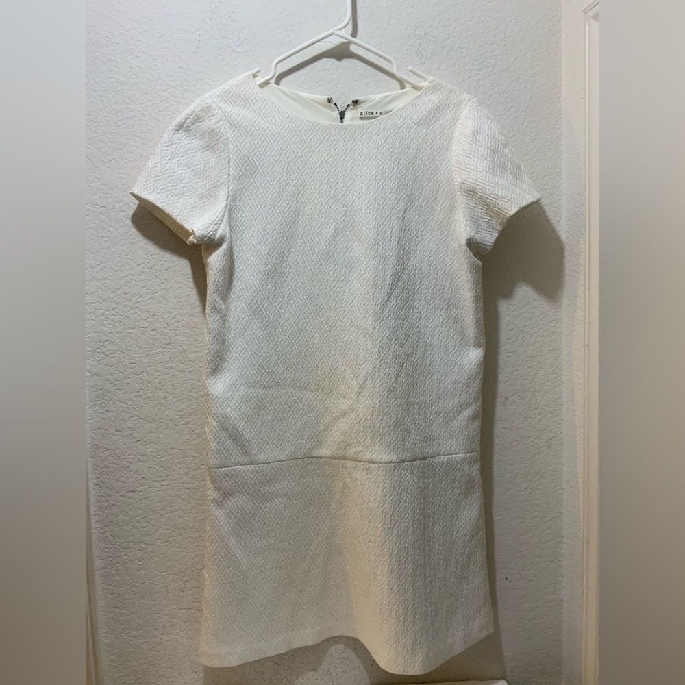 Alice + Olivia Size 6 Liv Drop Waist Capped Sleeve White Textured Mini Dress - Picture 2 of 10